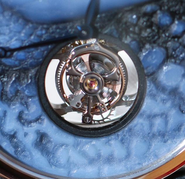 The 18k white gold copy watches have tourbillons.